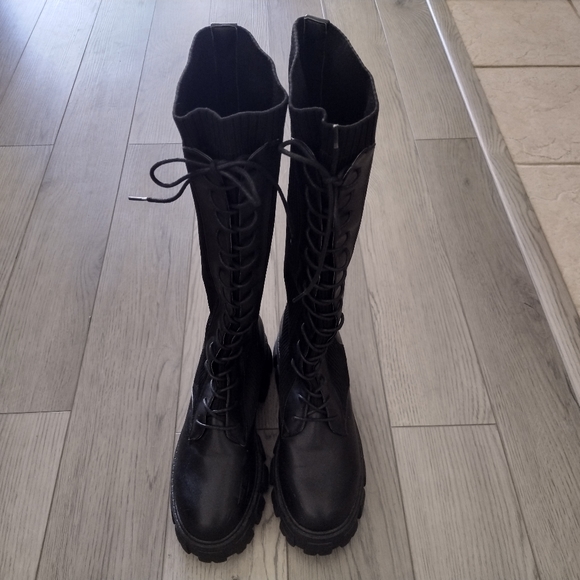 CALL IT SPRING Leahh Black Moto Knee High Boots Size 7 1/2 CHUNKY HEEL - Picture 5 of 9